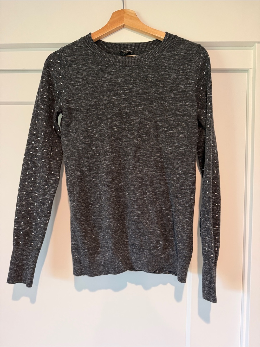 Express Charcoal Gray Crewneck Sweater with Sleeve Studs